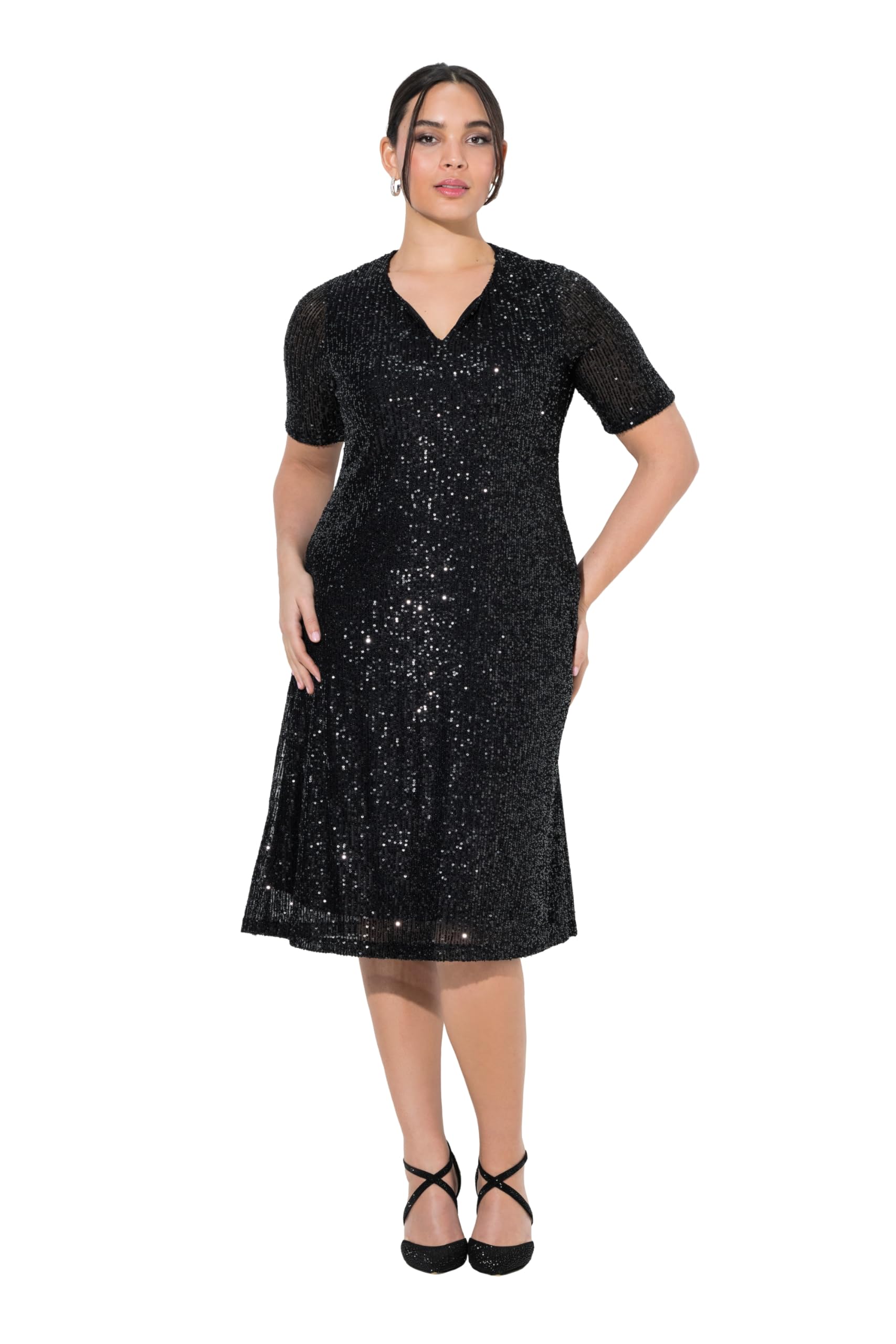 Ulla Popken Damen große Größen Übergrößen Plus Size Paillettenkleid, A-Linie, Halbarm 848140