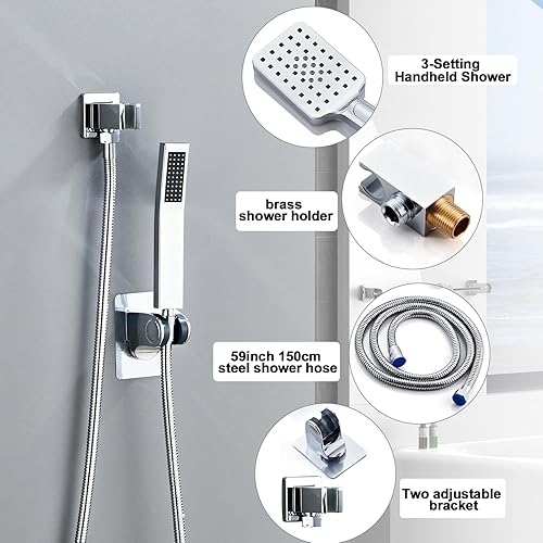 Miniatura 11 de Juego de grifo de ducha de 12 pulgadas, montaje en techo, sistema de ducha de lluvia de alta presión, combo de rociador de ducha de lluvia cuadrado