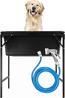 B2C Dog Bathtub with stand & shower Wash Table 90L Pet Washer Grooming Garden Groomer kit Outdoor Cleaning easy drain, Adjustable stand Multi use, durable, 5m hose, Pet care