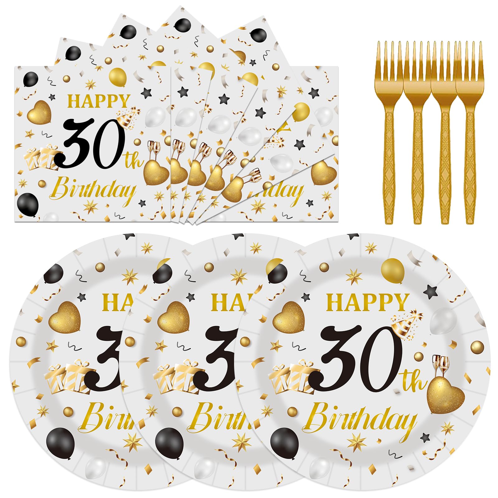 75PCS 30th Birthday Plates and Napkins Party Decorations, 7 Inch Premium Grey and Gold Happy Birthday Plates and Napkins Disposable Tableware Set 30