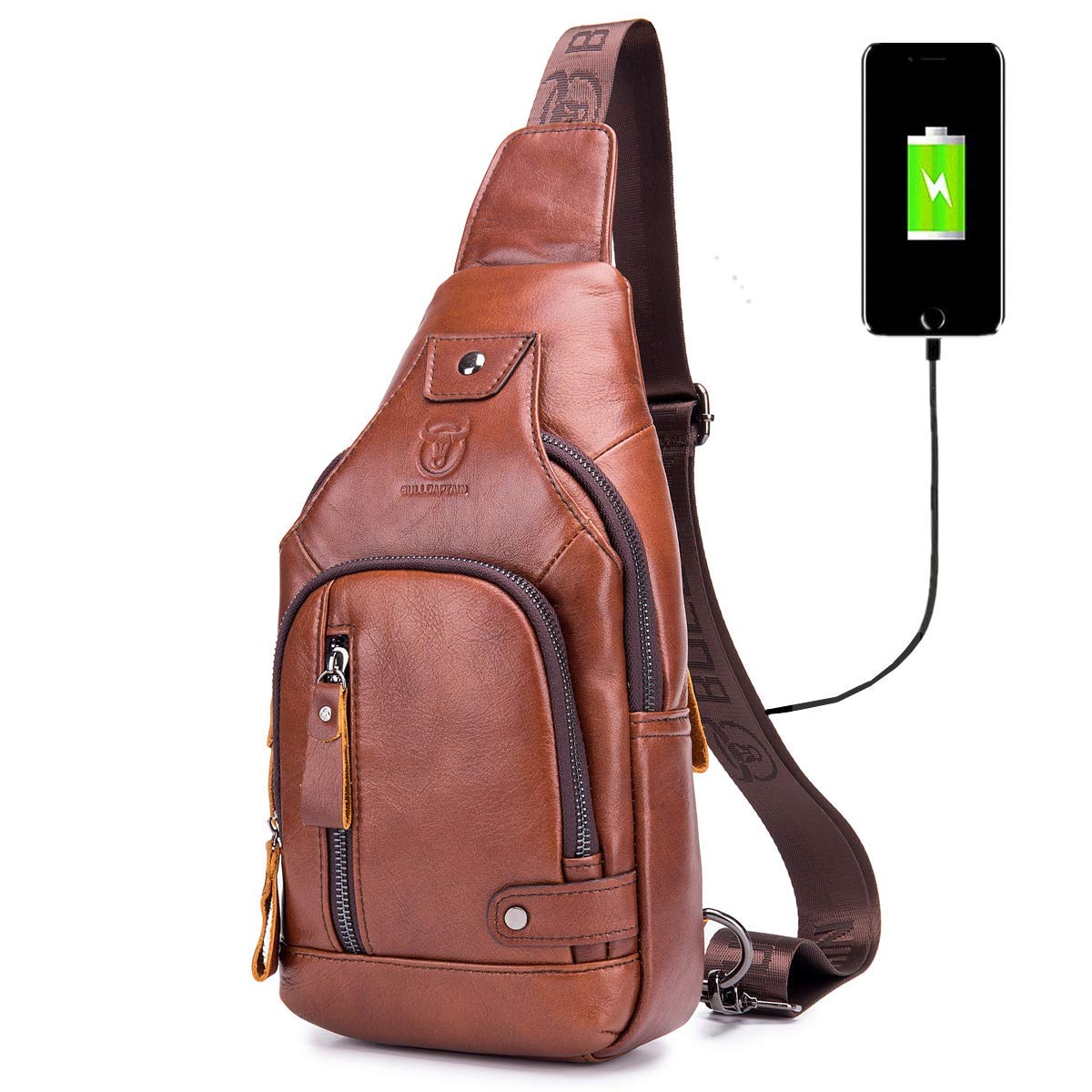 Buy Genuine Leather Sling Backpack with USB Charging Port Multipocket