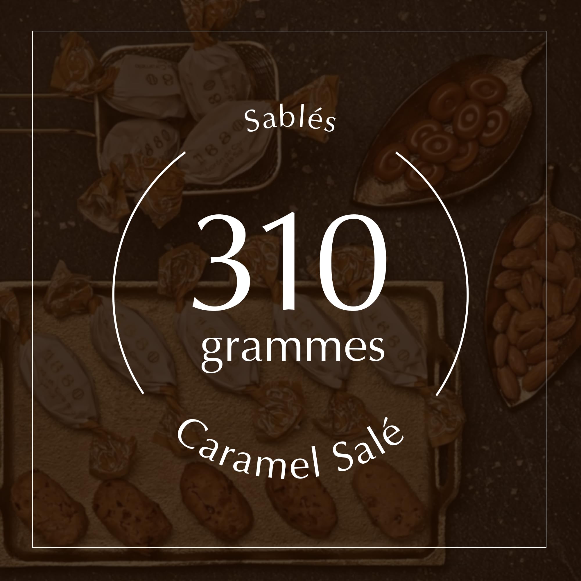 1880 - Sablés Caramel Salé, Qualité Suprême, Douceur typique de Noël, Recette Artisanale, Boîte Unique, Polvorones Traditionnels, Fabriqués avec des Amandes Sélectionnées, 280 Grammes