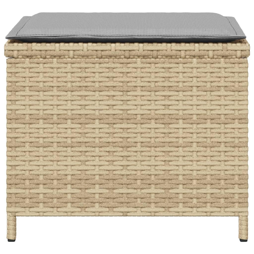 Taboret ogrodowy z poduszkami, 4 sztuki, polirattan, beżowy