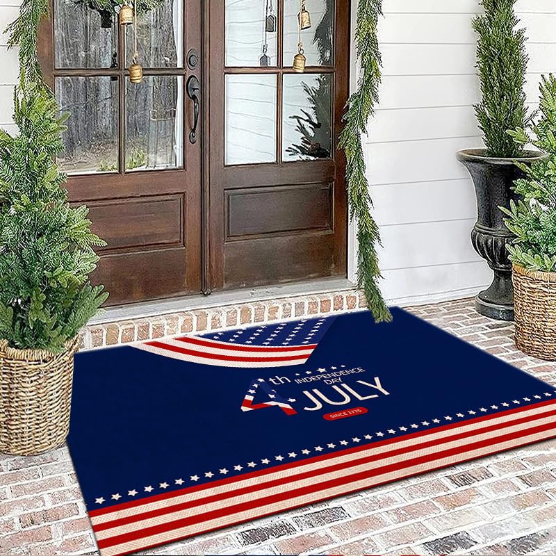4th of July Door Mat Patriotic Doormat Entryway Rug Welcome Independence Day Doormat Stain and Fade Resistant Outdoor Mat Decorative for Home Bathroom Kitchen Indoor(2-Piece Sleeve)