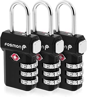 Fosmon TSA Approved Luggage Locks, Suitcase Travel Lock with Push Release Button for Extra Security, 3 Digit Combination Padlock for Gun Case Backpack Zipper Anti Theft Gym Locker - Black, 3 Pack