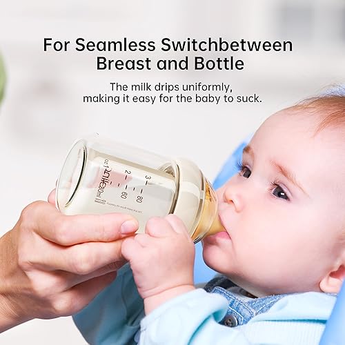 Miniatura 3 de Biberón de cristal natural para lactancia, con sistema de ventilación anticólicos, sin BPA, biberón de cuello ancho de 3 onzas con tetina de flujo