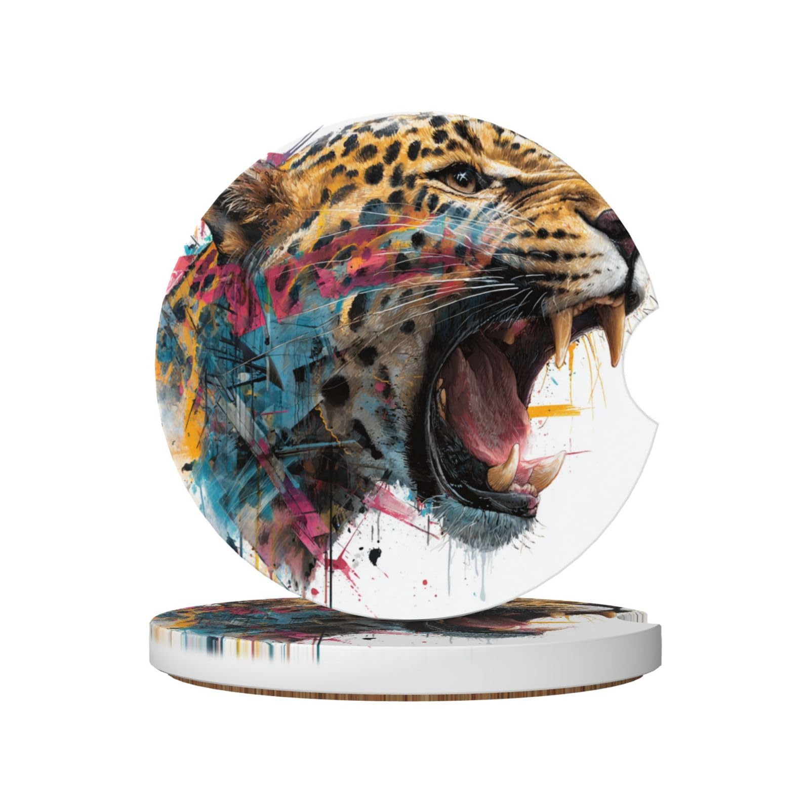 Leopard Street Art Ceramic Coasters,2pcs