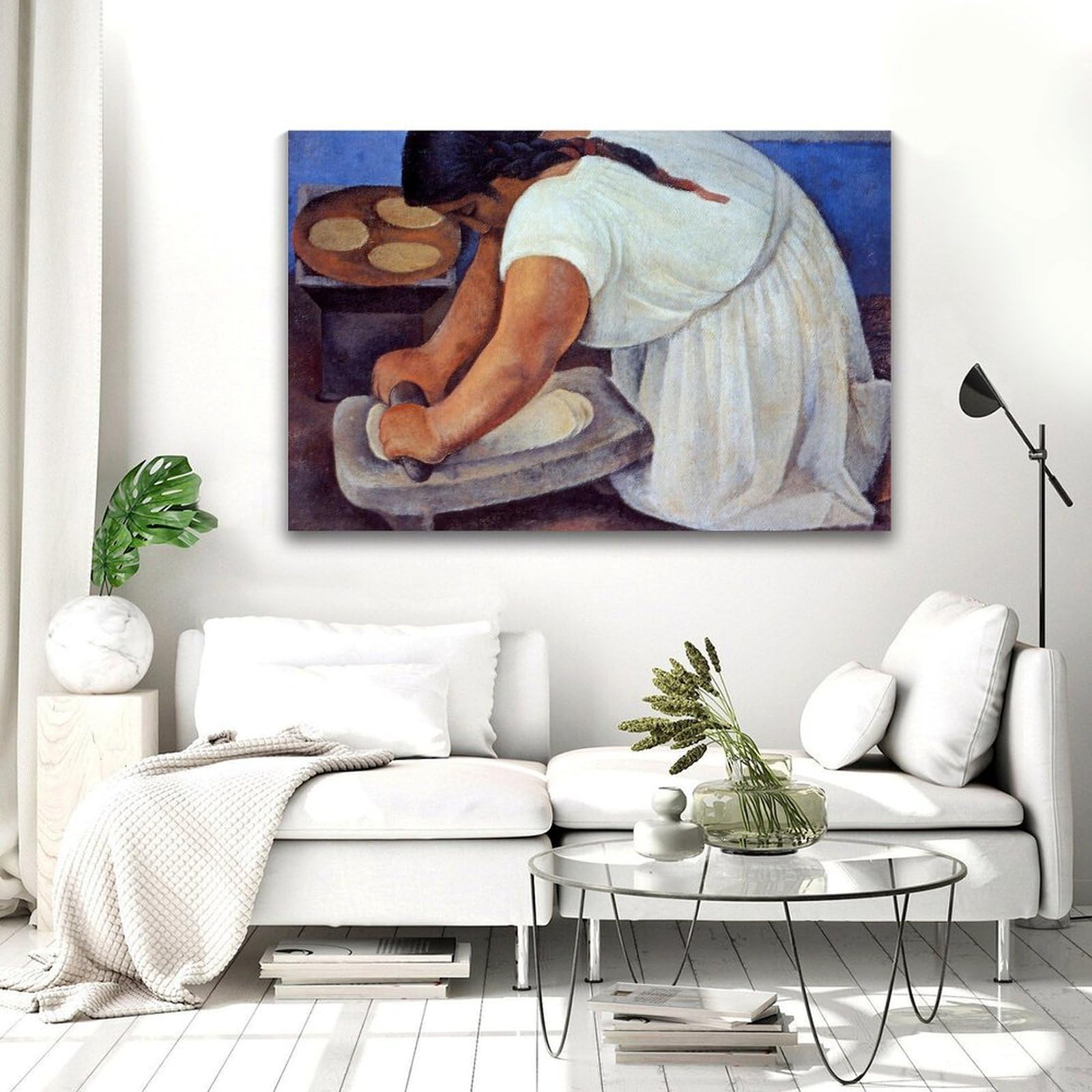 Frau Beim Mahlen Von Mais Poster Canvas Print Art Rustic Modern Wandkunst Gemälde Bilder Wanddeko Elegant Wohndeko Für Wohnzimmer Küche Schlafzimmer by Diego Rivera's Modern Home Schlafzimmer Wand Kun