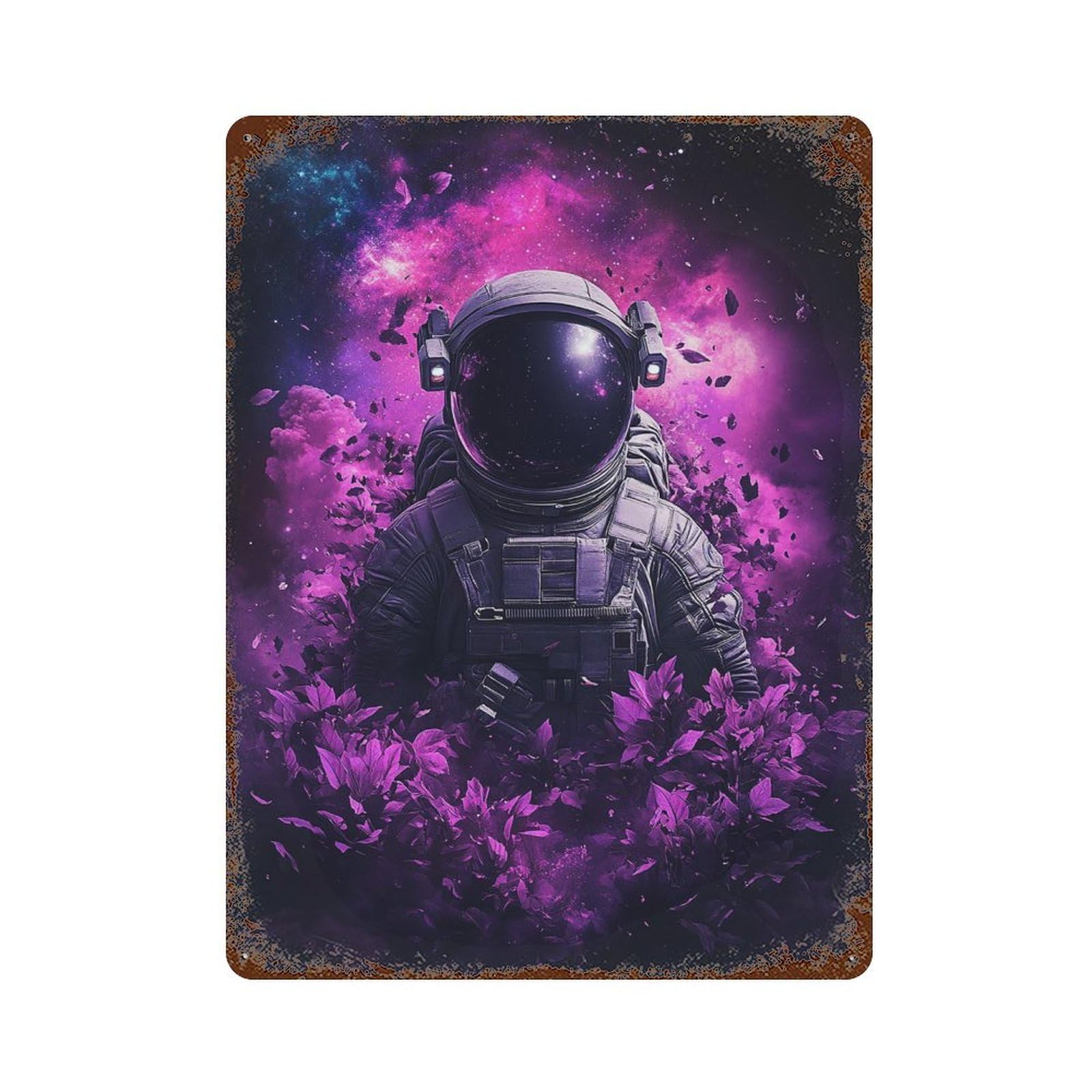 Garage Style Cosmic Astronaut Artwork-1 Aged Metal Wall Plaque 15.7"x11.8", Novelty Wall Decor for Bar And Workshop