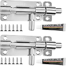 Stainless Steel Door Bolt 4 Inch, Pack of 2 Lockable Sliding Latch with 12 Screws, Rustproof Security Lock for Gate, Window, and FenceSilver