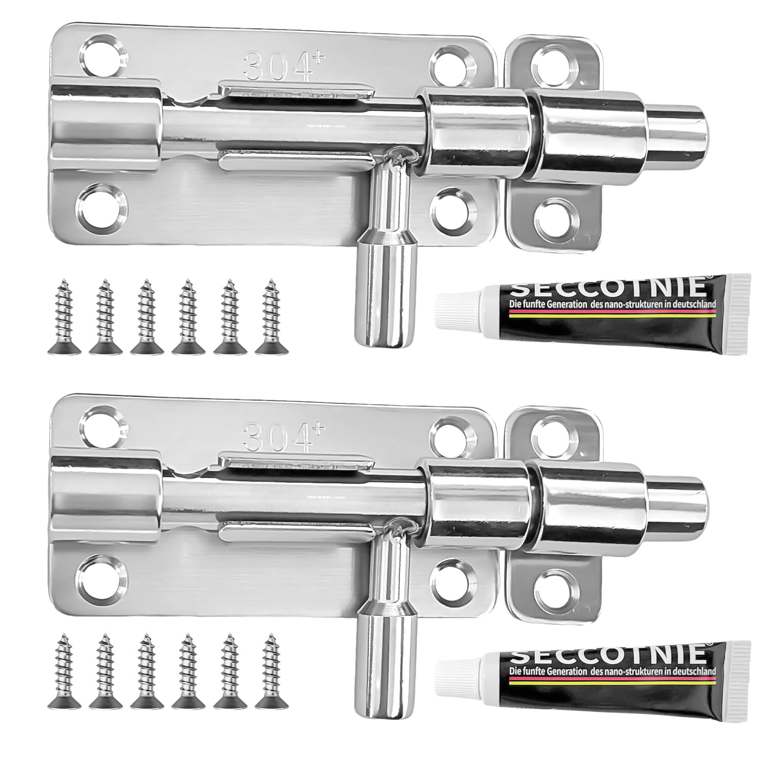 Stainless Steel Door Bolt 4 Inch, Pack of 2 Lockable Sliding Latch with 12 Screws, Rustproof Security Lock for Gate, Window, and Fence(Silver)