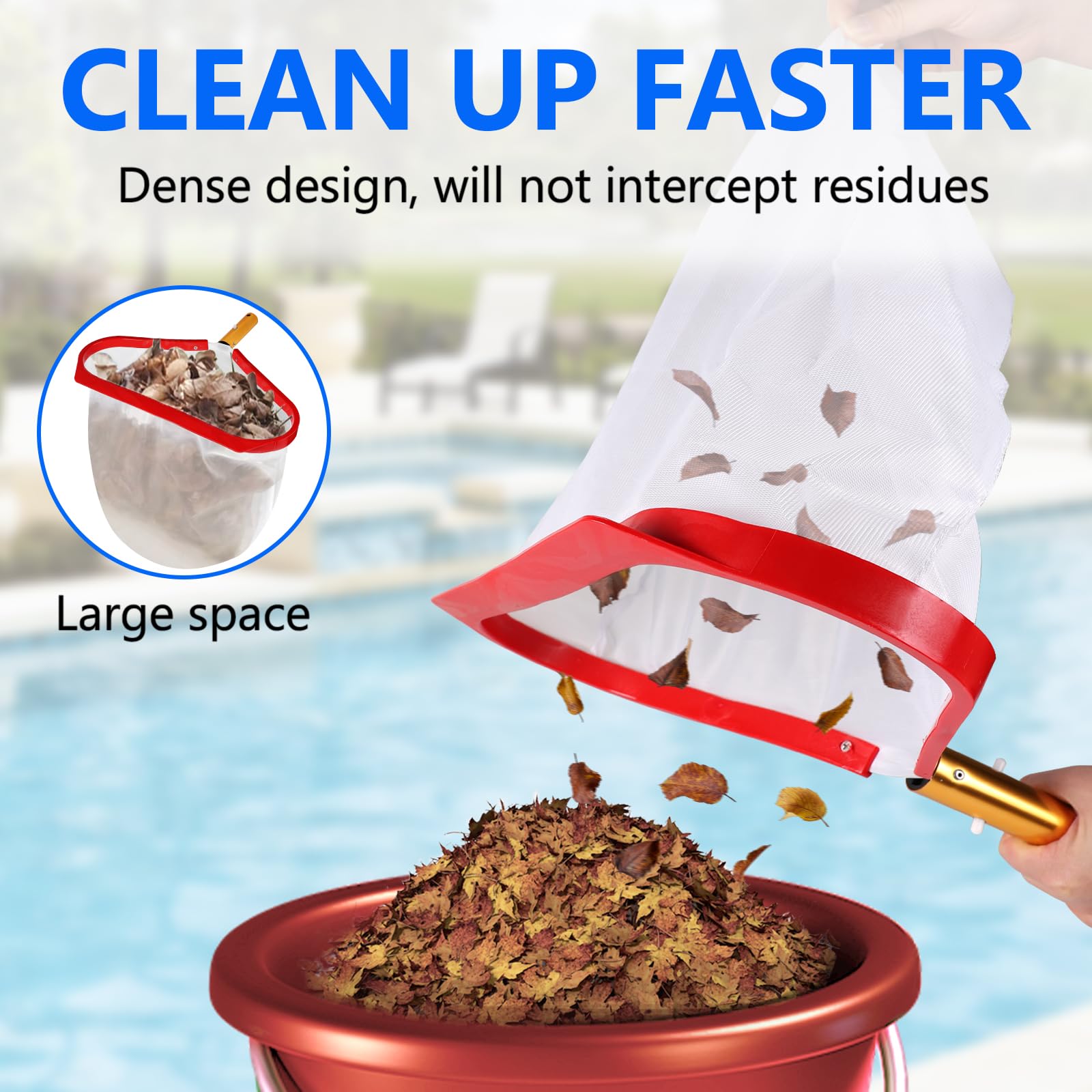 Recogedor para Piscina Red de Malla Fina para Algas Rastrillo de Superficie para Piscina, Red de Limpieza con Marco de Aluminio Rojo para Estanque, Piscina, Parque Acuático, Fuente (Sin Mango)