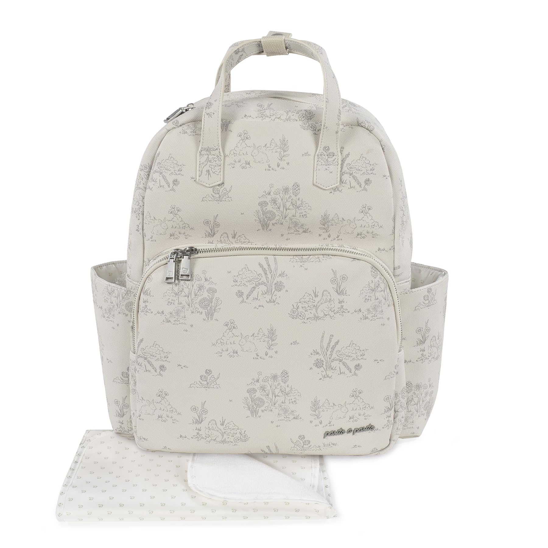 Pasito a Pasito Toile de Jouy Baby Backpack – Eco-Leather Diaper Bag with Thermal Bottle Pocket, Wet Clothes Pocket, Laptop Compartment, Multiple Pockets & Universal Stroller Straps, Cream-picture-37