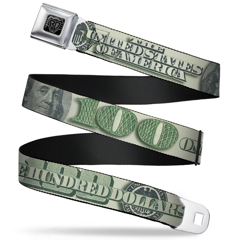 Buckle-Down Seatbelt Belt - 100 Dollar Bill X-Ray Black/White - 1.0" Wide - 20-36 Inches in Length
