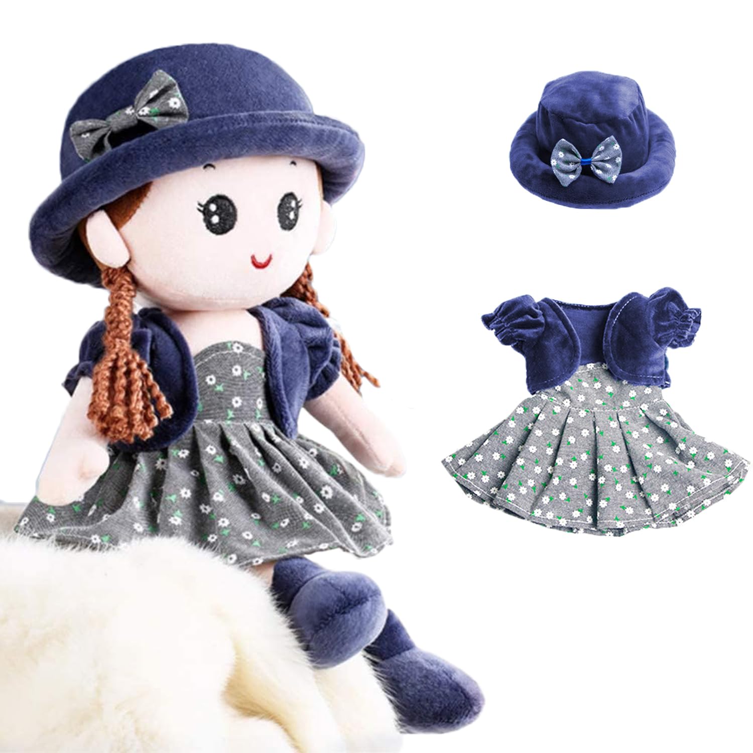 ITODA Cute Rag Doll Soft Cuddly Stuffed Toy Companion Toys Beautiful Ragdoll Princess Plush Dolls with Hat Skirt Christmas Birthday Gift 35CM โ image 1