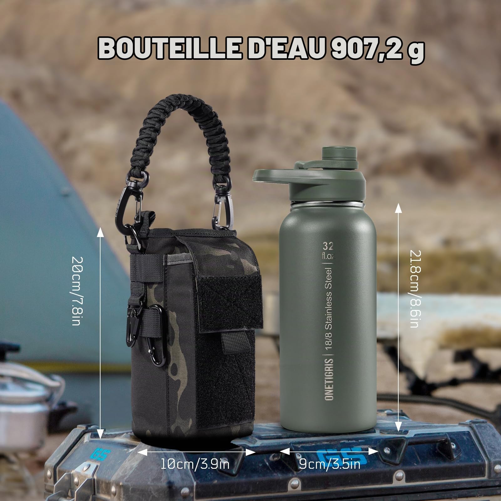 OneTigris Gourde Sport, 0.9l Gourde en Acier Inoxydable avec un Bon Effet d'Isolation, Idéal pour Vélo, Camping, Yoga, Gym, Airsoft,32oz（Vert OD)