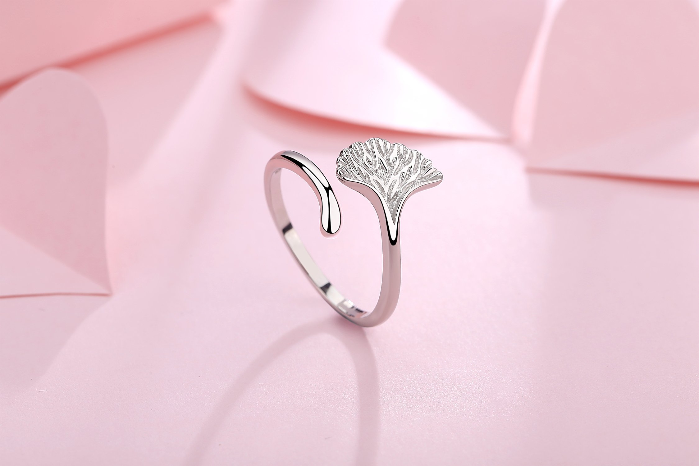 GemShadow - Anillo de plata de ley 925 para mujer, diseño de hojas de ginkgo