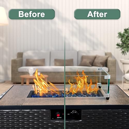 Miniatura 5 de GASPRO Protector de viento de vidrio de 41.5 x 11.5 pulgadas para mesa rectangular para hoguera, panel de vidrio templado grueso y resistente con