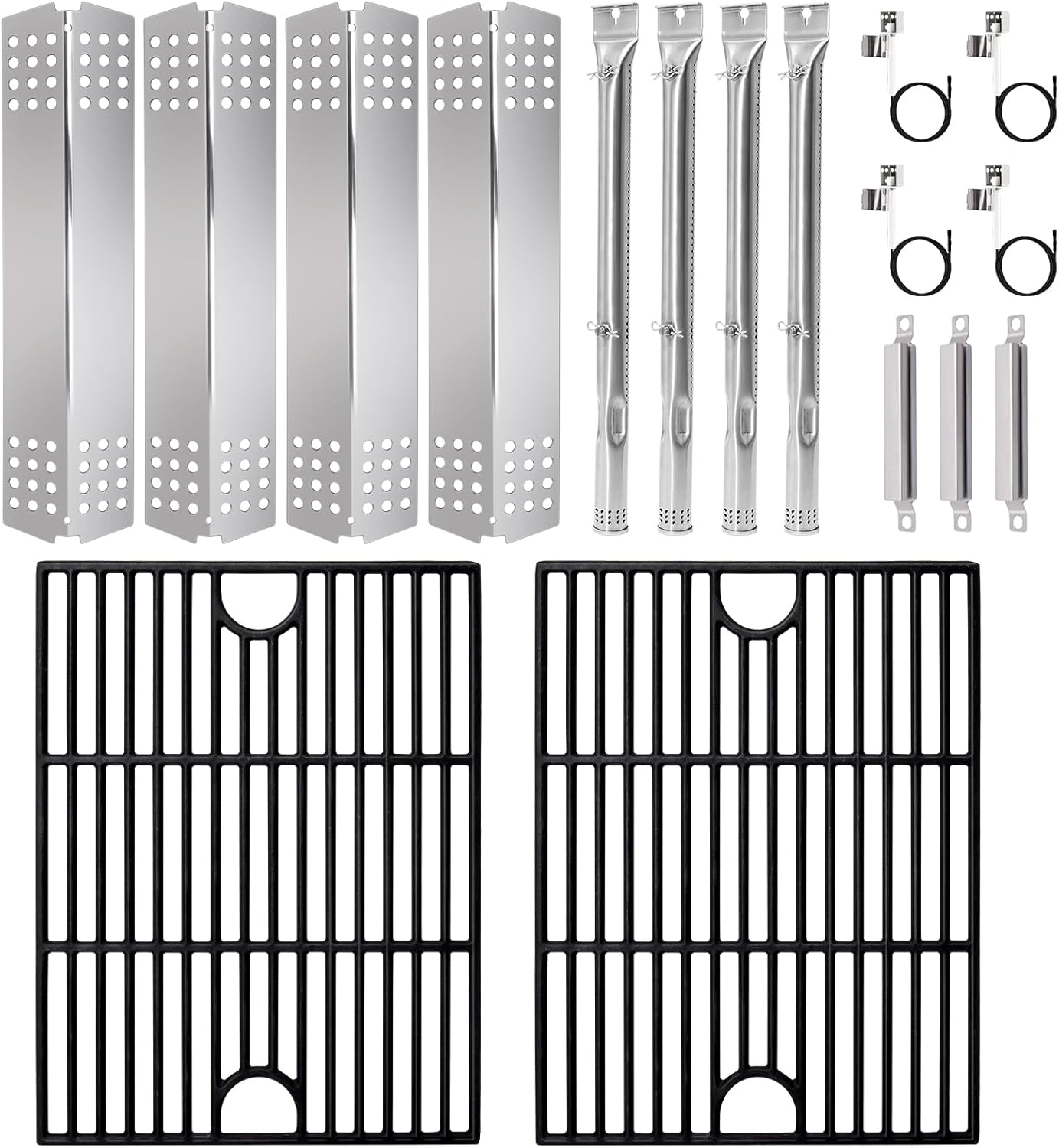Hiorucet Grill Grate Parts for Charbroil 463449914, 463241113, Cooking Grid Grates, Heat Plates Shields, Burner, Igniter and Crossover Tubes for Charbroil Commercial Grill Replacement Parts 4 Burner.