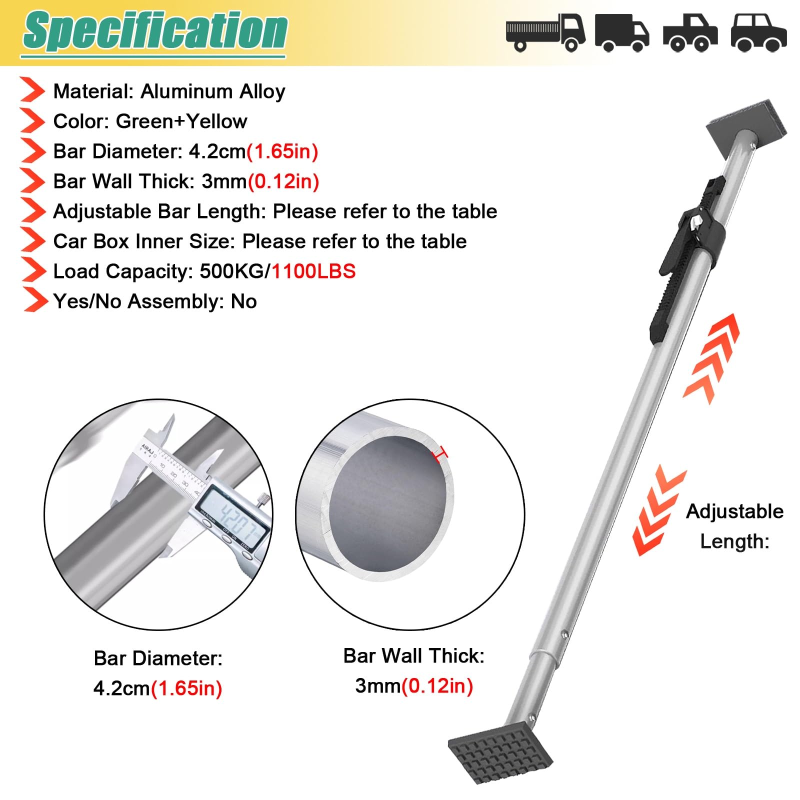 Ratschen-Ladungsstange, verstellbare Aluminium-Ladungsstange & Ladungsstabilisator - 3er-Pack für LKWs, Transporter & Anhänger - Ratschen-Stützstange zur Ladungssicherung