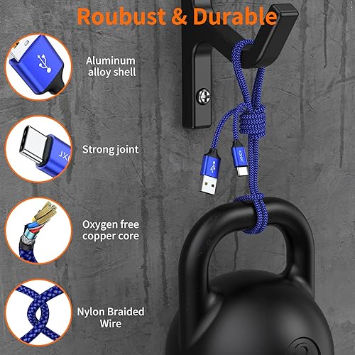 Miniatura 4 de JXMOX Cable USB tipo C (paquete de 2 unidades de 6.6 pies), USB-A a USB C 3A, cable de carga rápida compatible con iPhone 15 16 Pro Max, Samsung