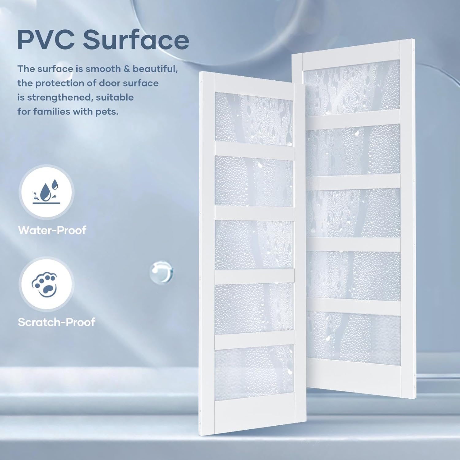 36x96 Inch Glass Sliding Barn Door Slab and 6.6ft Hardware Kit Included, 5 Frosted Glass, LVL Wood Panel Covered with White Water-Proof Scratch-Proof PVC Surface, Simple DIY Assembly