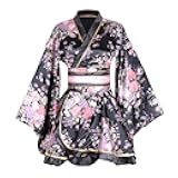 Kimono Costume Adult Japanese Geisha Floral Patten Gown Blossom Bathrobe Sleepwear With Obi Belt