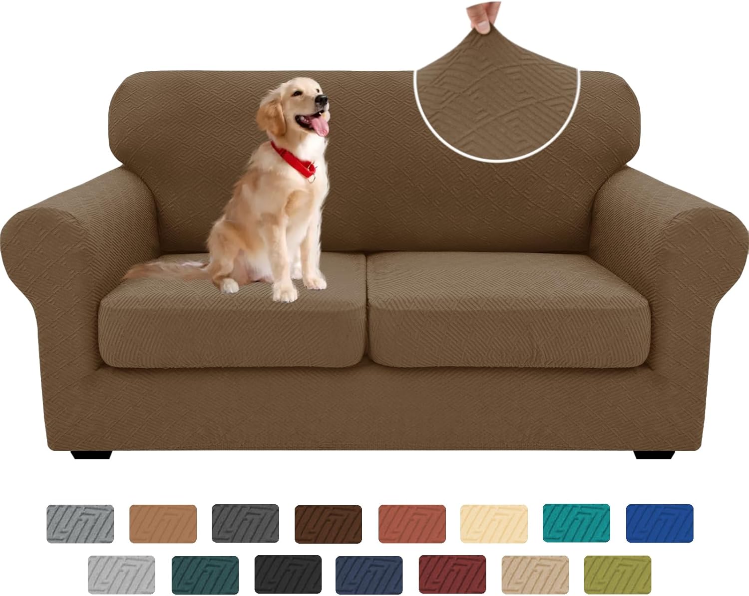 XINEAGE New 3 Pieces Couch Covers for 2 Cushion Sofa Super Stretch Loveseat Slipcover Pet Dog Universal Slip Cover Anti Slip Love Seat Furniture Protector (Brown, 55"-69") 55"-69"(2 Cushions) Brown