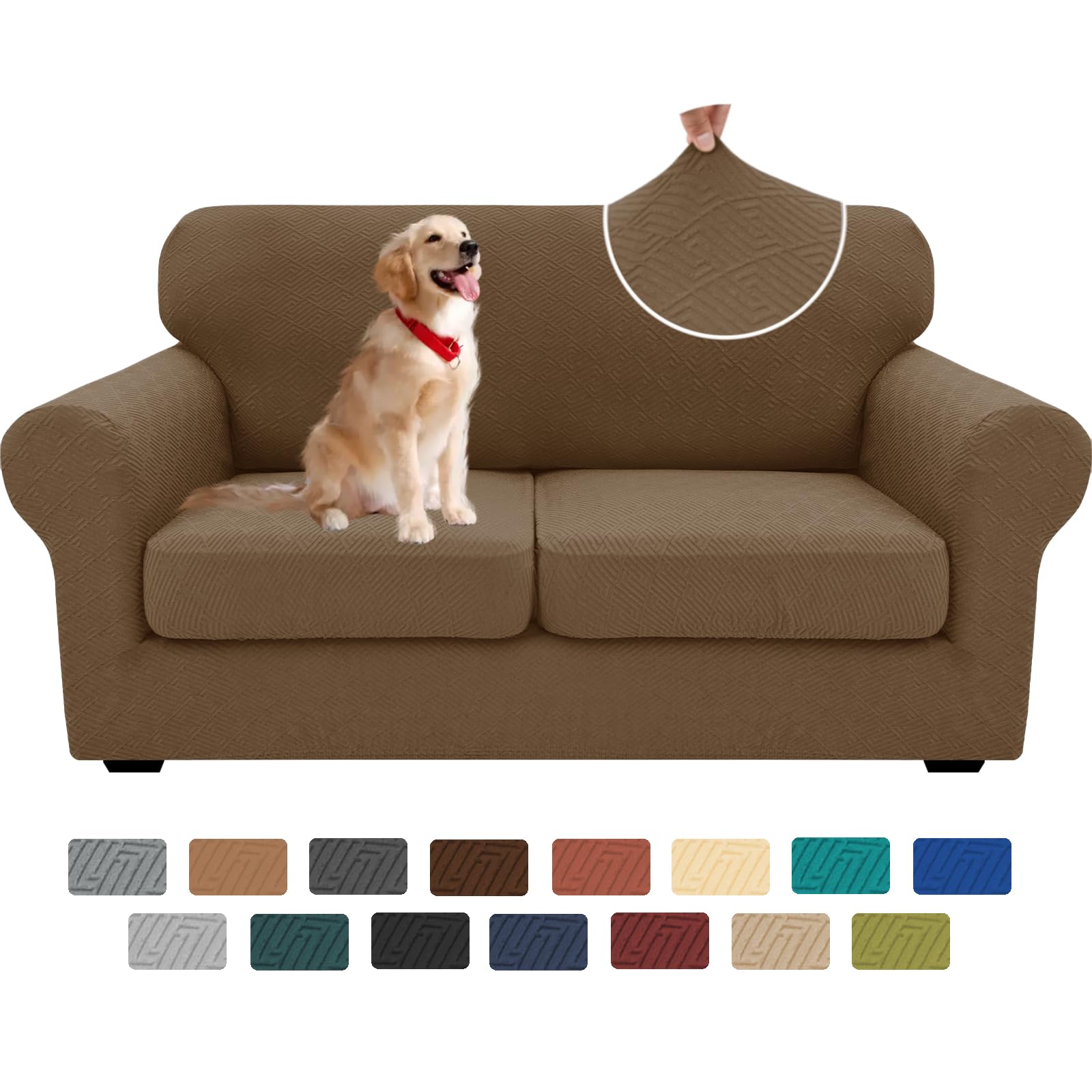 XINEAGE New 3 Pieces Couch Covers for 2 Cushion Sofa Super Stretch Loveseat Slipcover Pet Dog Universal Slip Cover Anti Slip Love Seat Furniture