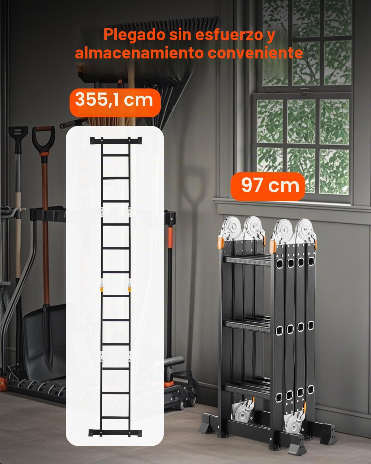 VEVOR Escalera Plegable Multiusos, Escalera Extensible Alta 7 en 1, Estructura en A de 3 Escalones con Tablones de Andamio, Capacidad de 149,7 kg para el Hogar y el Exterior, 1170 x 608 x 1730 mm