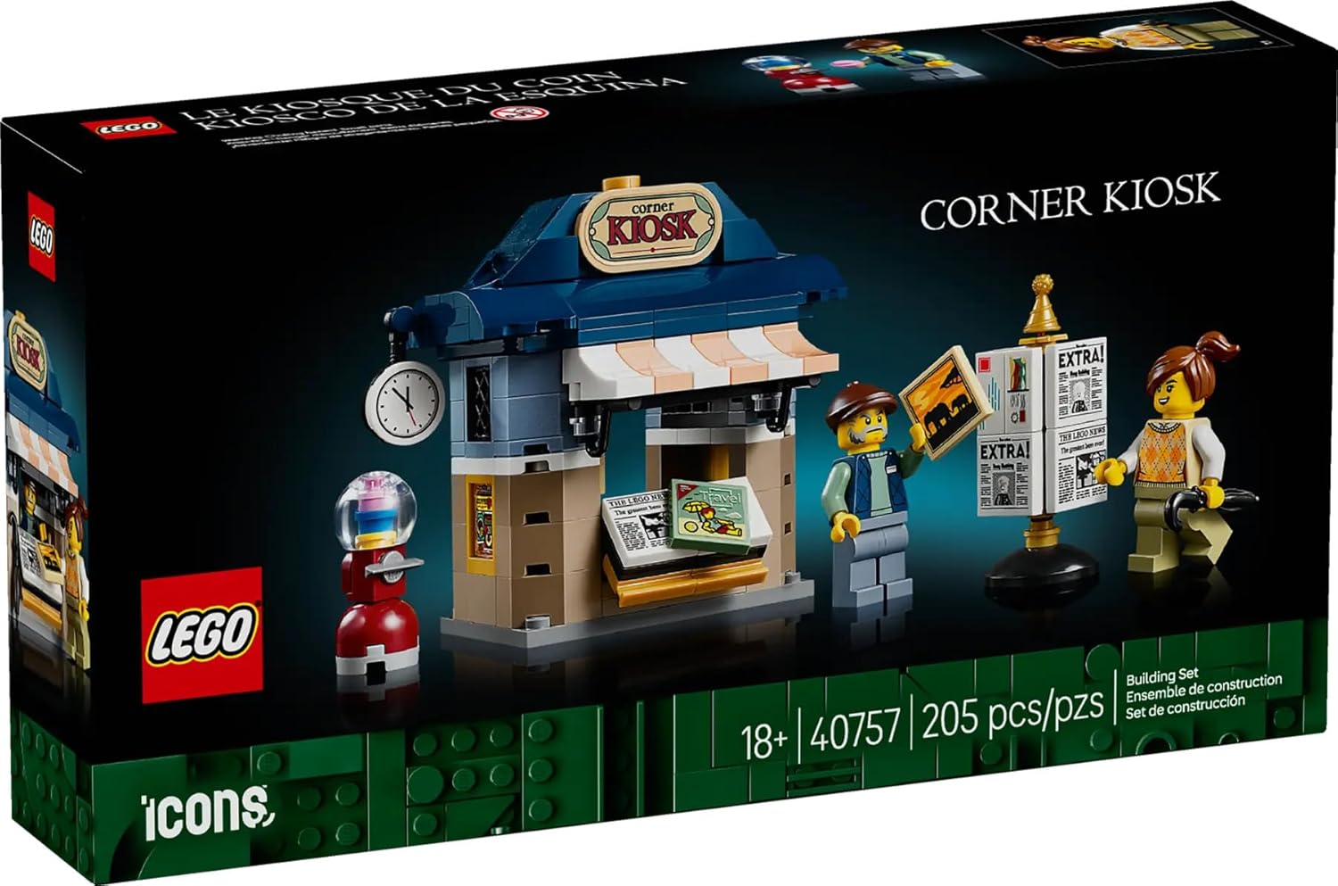 LEGO Icons Corner Kiosk Building Set 40757, Newsstand with Minifigure, 205 Pieces, for Adults 18+