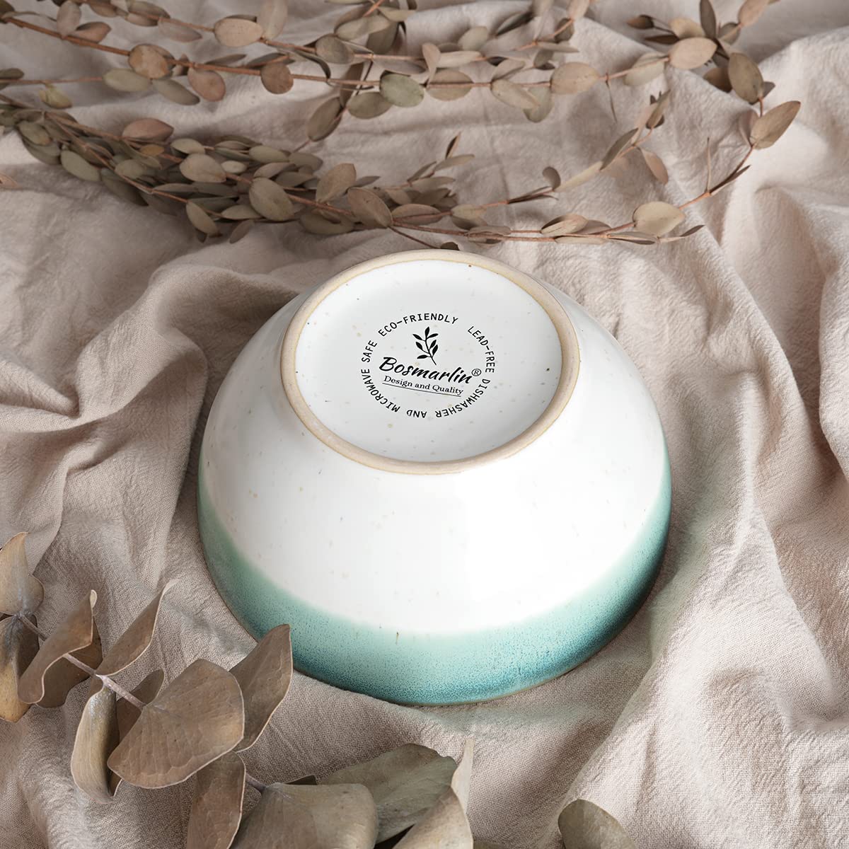 Bosmarlin Small Ceramic Dessert Bowls, 16 Oz, Set of 6, Dishwasher and Microwave Safe, For Cereal, Ice Cream, Soup, Salad, Rice (Turquoise Green, 16 Oz)