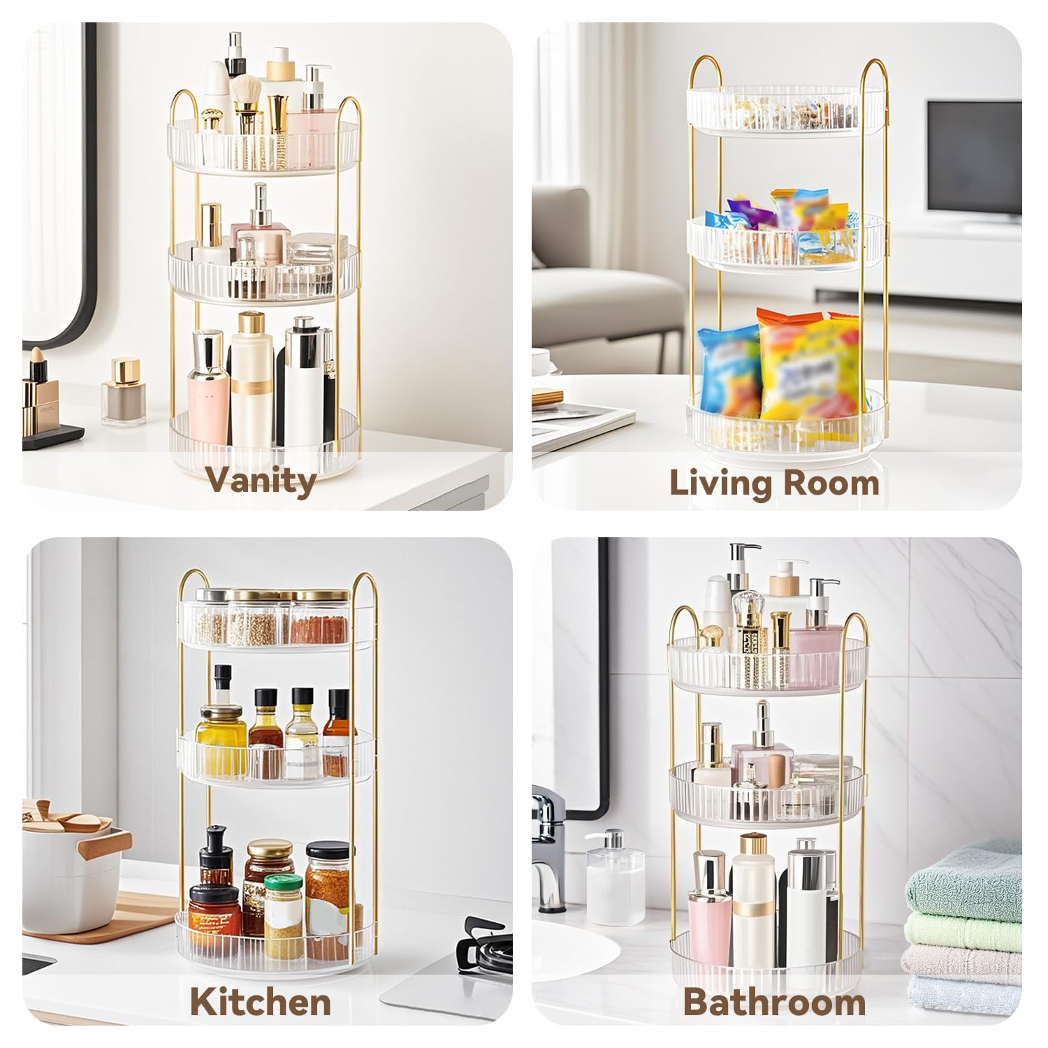 Brothersbox Obrotowy organizer do makijażu na toaletkę, 3-poziomowe organizery na perfumy, organizery do pielęgnacji skóry i przechowywanie na blat łazienkowy, spinningowy organizer kosmetyczny do