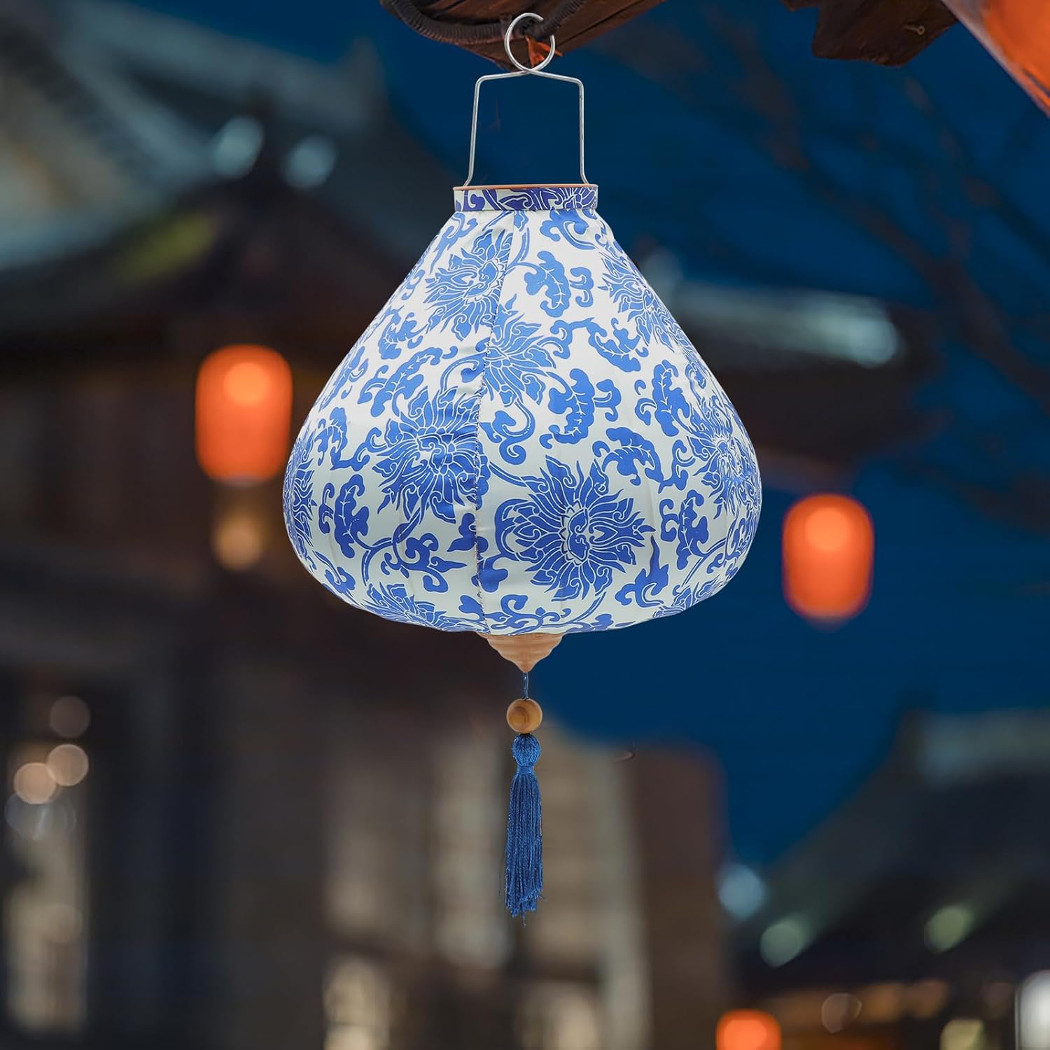 Vietnamese Oval Silk Lantern Chinoiserie Chinese Japanese Lanterns Lampshade Tassel Oriental Lantern Hoian Lantern Lamp Spring Festival New Year Decorations, 39.00X30.00X30.00CM, Picture 1