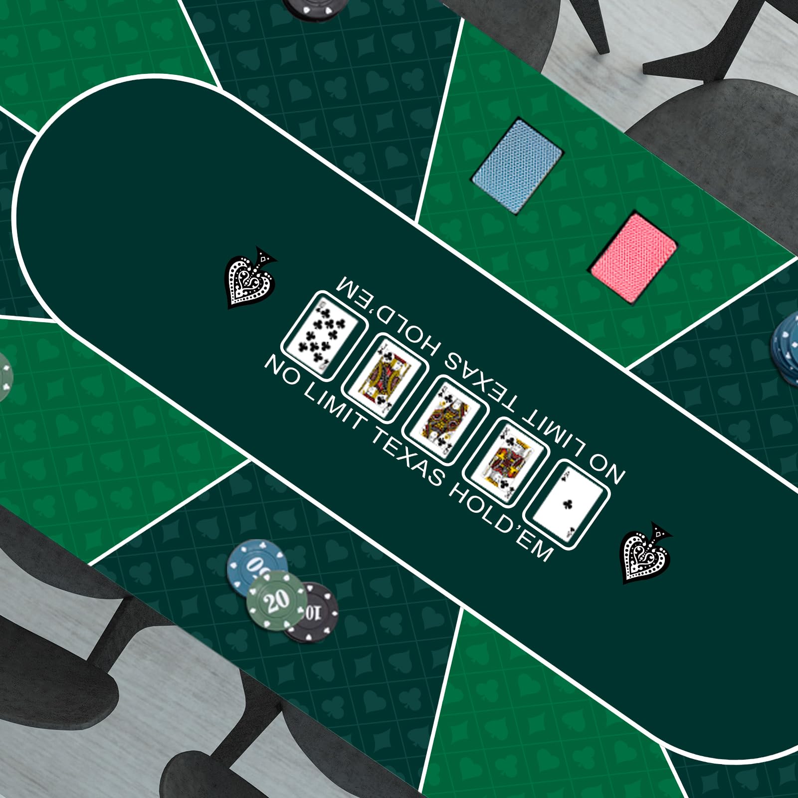 Tapis de poker 180,3 x 88,9 cm pour table, surface lisse et hydrofuge, fond en caoutchouc antidérapant, tapis de poker Texas Hold'em pliable, essentiel pour le jeu de cartes, sac de transport/de
