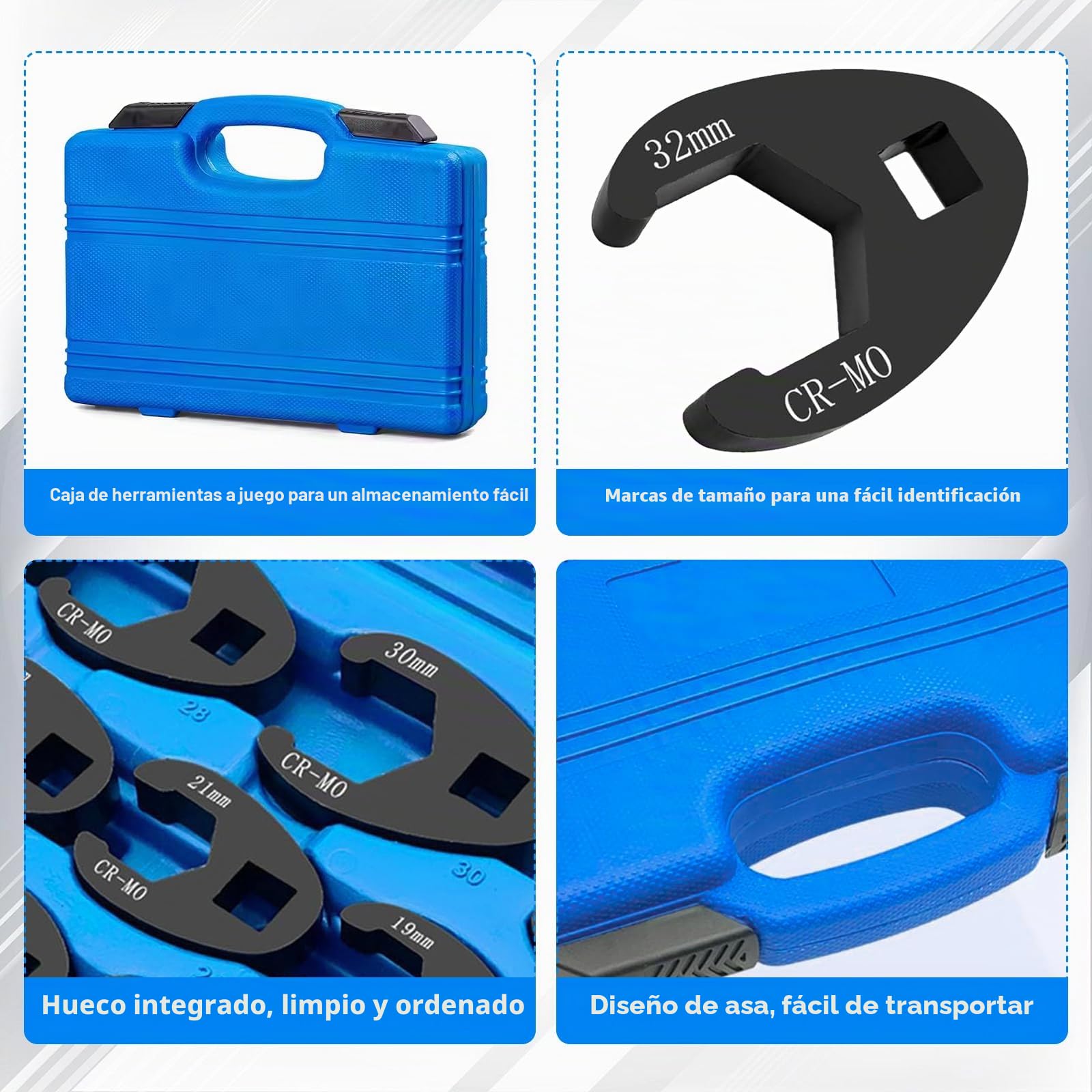Juego de 19 llaves de tuerca acampanada de 3/8 pulgadas y 1/2 pulgadas, | 8-32 mm, acero al cromo molibdeno métrico, juego de llaves de patas de gallo