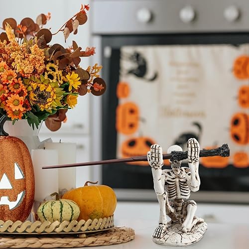 Miniatura 7 de BESTOYARD Soporte para bolígrafo de calavera de Halloween, estante de almacenamiento de lápices de esqueleto de resina para escritorio, organizador