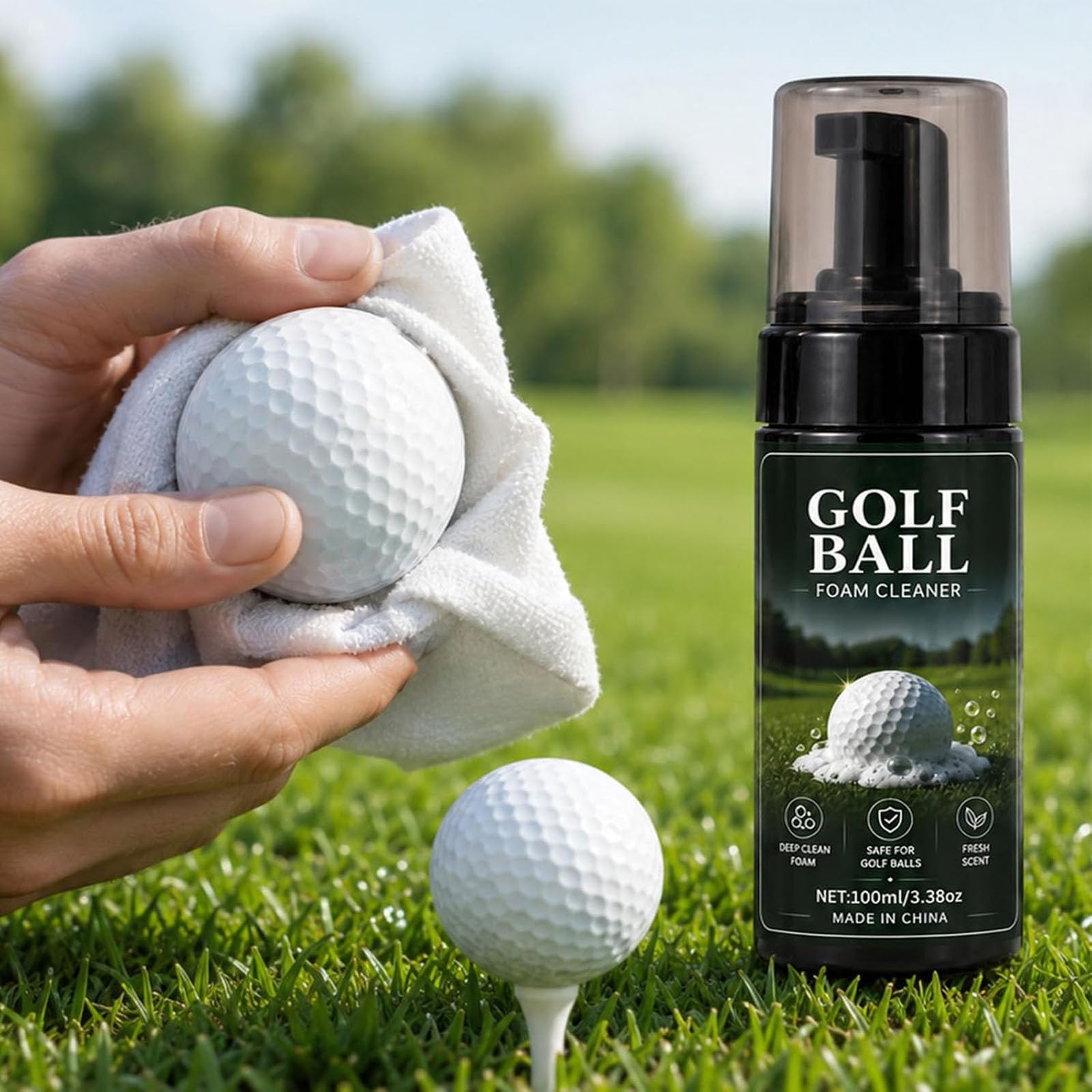 Tragbarer Golfball-Schaumreiniger, 3,38-Unzen-Spray, Tiefenreinigungsschaum für Grübchen, sofortiger Glanz- und Spin-Restaurator, Golfzubehör für unterwegs
