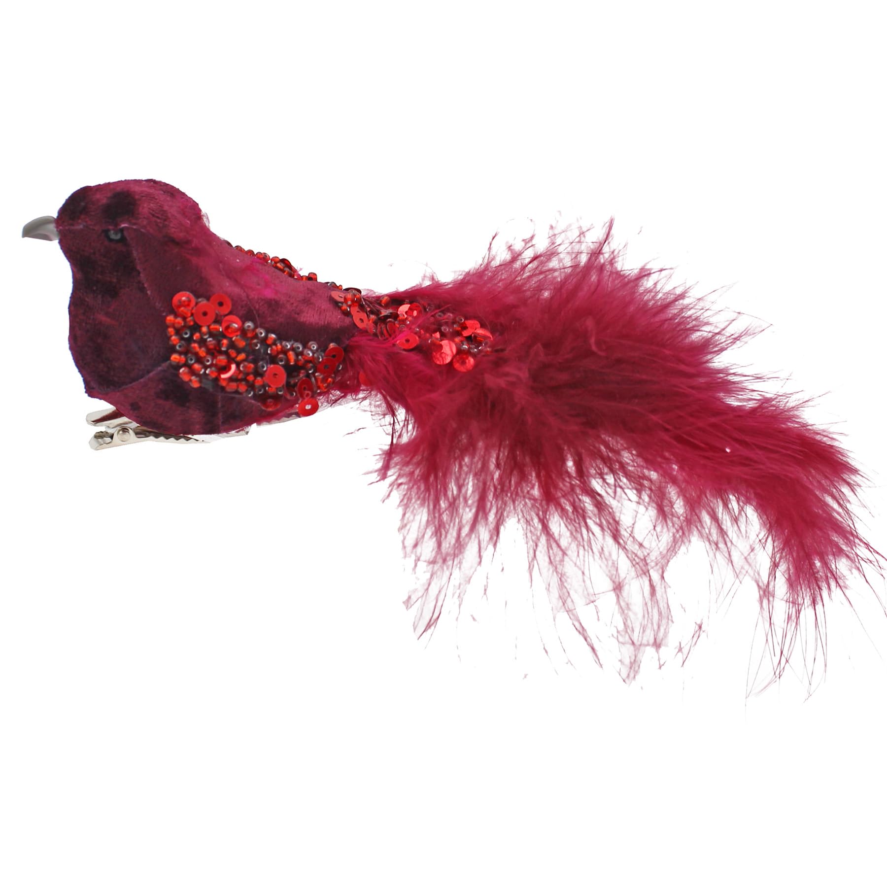 Widdle Gifts Pink Christmas Clip On Bird 12Cm Decoration Velvet With Feathers And Glitter - Burgundy (1)