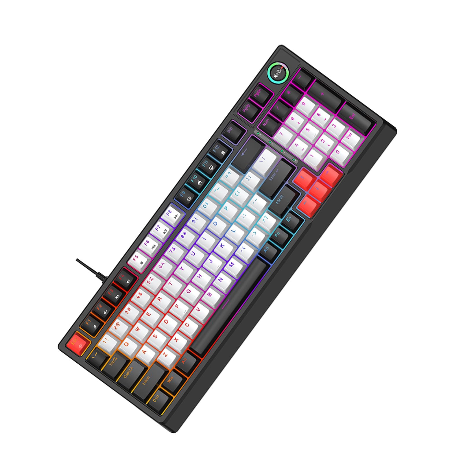 AMONIDA Klawiatura Mechaniczna T50 RGB, 98 Klawiszy z możliwością Wymiany Podczas Pracy, Niebieski Przełącznik z Dynamicznym Oświetleniem i Bocznymi Paskami LED, Ergonomiczna Konstrukcja do Pisania