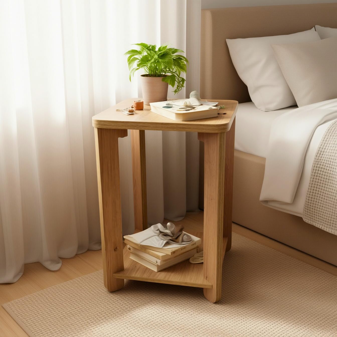 Beautiful Wooden Side Table/End Table/Plant Stand/Tea Table/Stool Living Room Furniture Square Shape (17 Inch Height) (Wooden Brown)-image-33