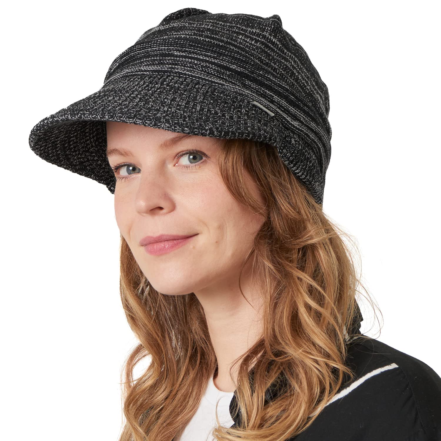 Charm Men's Mix Black Organic Cotton Slouchy Visor Beanie - Wo Slouch Hat Baggy Knit Chemo Hat