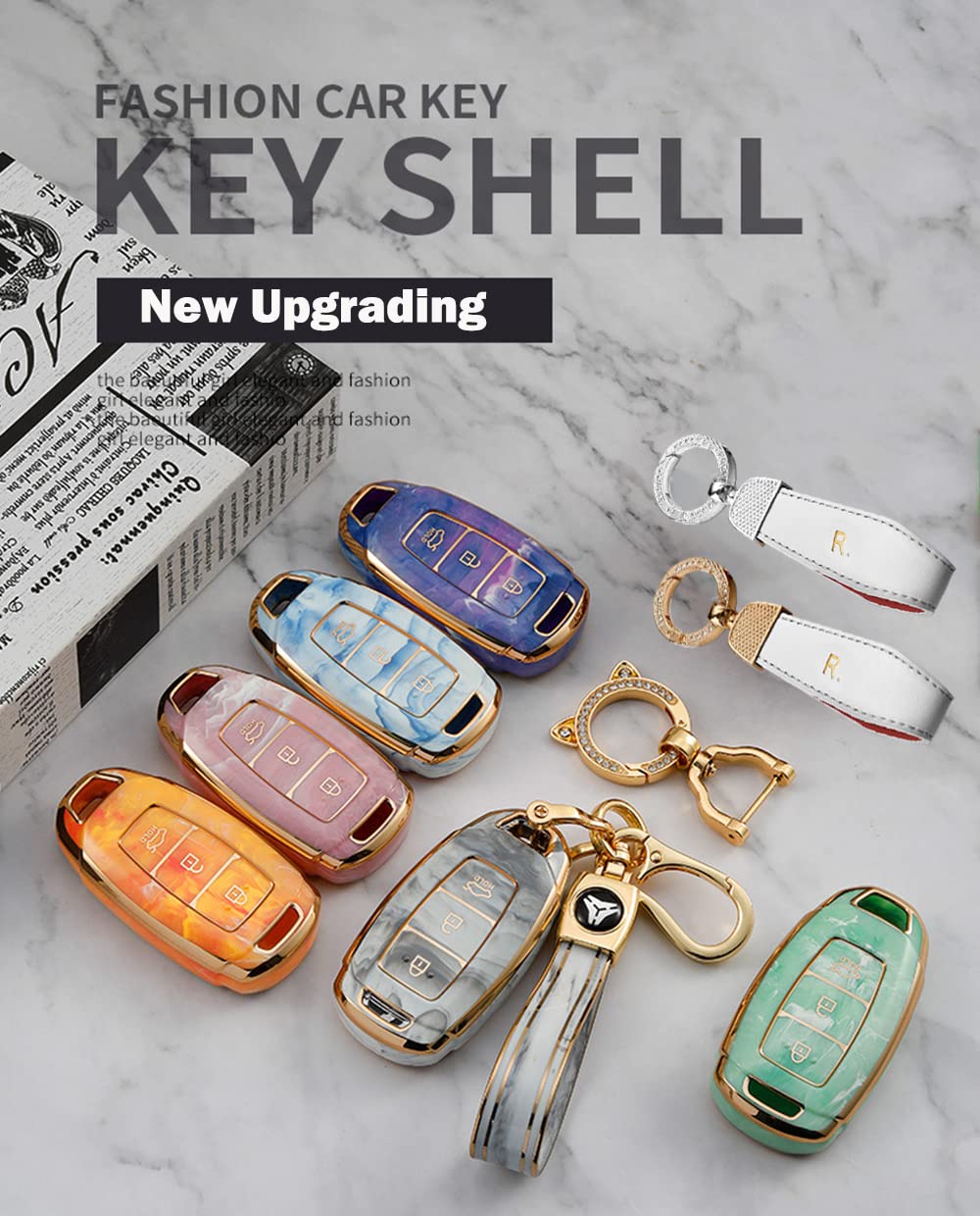 KUNIO Keyless - Custodia portachiavi adatta per Hyundai Kona i10 i30 i20 ioniq Hybrid Tucson Santa Fe ix35 Mistra TPU in fibra di carbonio custodia per chiave auto, portachiavi a 3 tasti