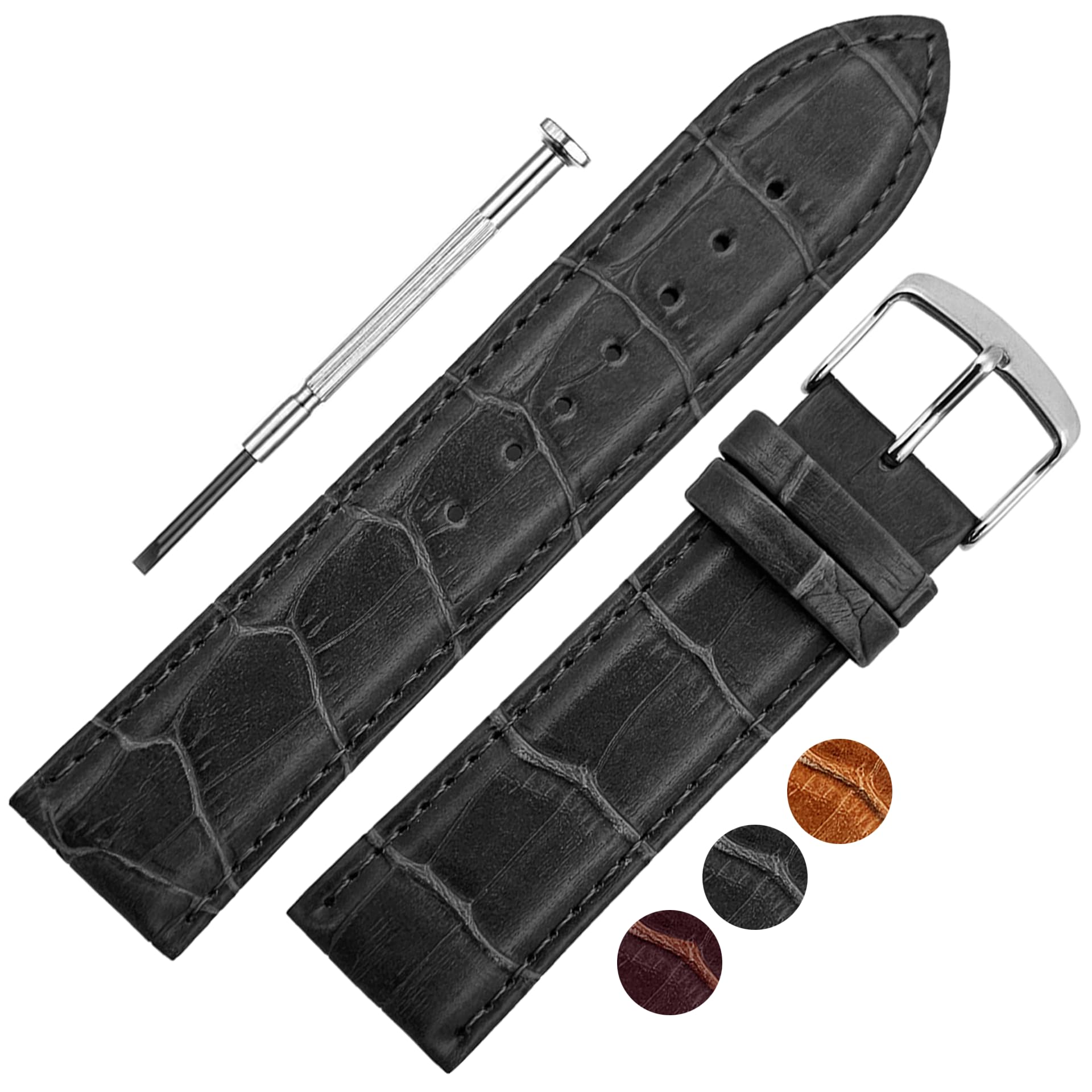 DBLACK HIKRO Croco Design, Leather Watch Strap // For 18mm, 20mm, 22mm, 24mm, or 26mm (Choose Your Size & Color) (Black, 18mm) (B0BZJKY6CT) Amazon Price History, Amazon Price Tracker