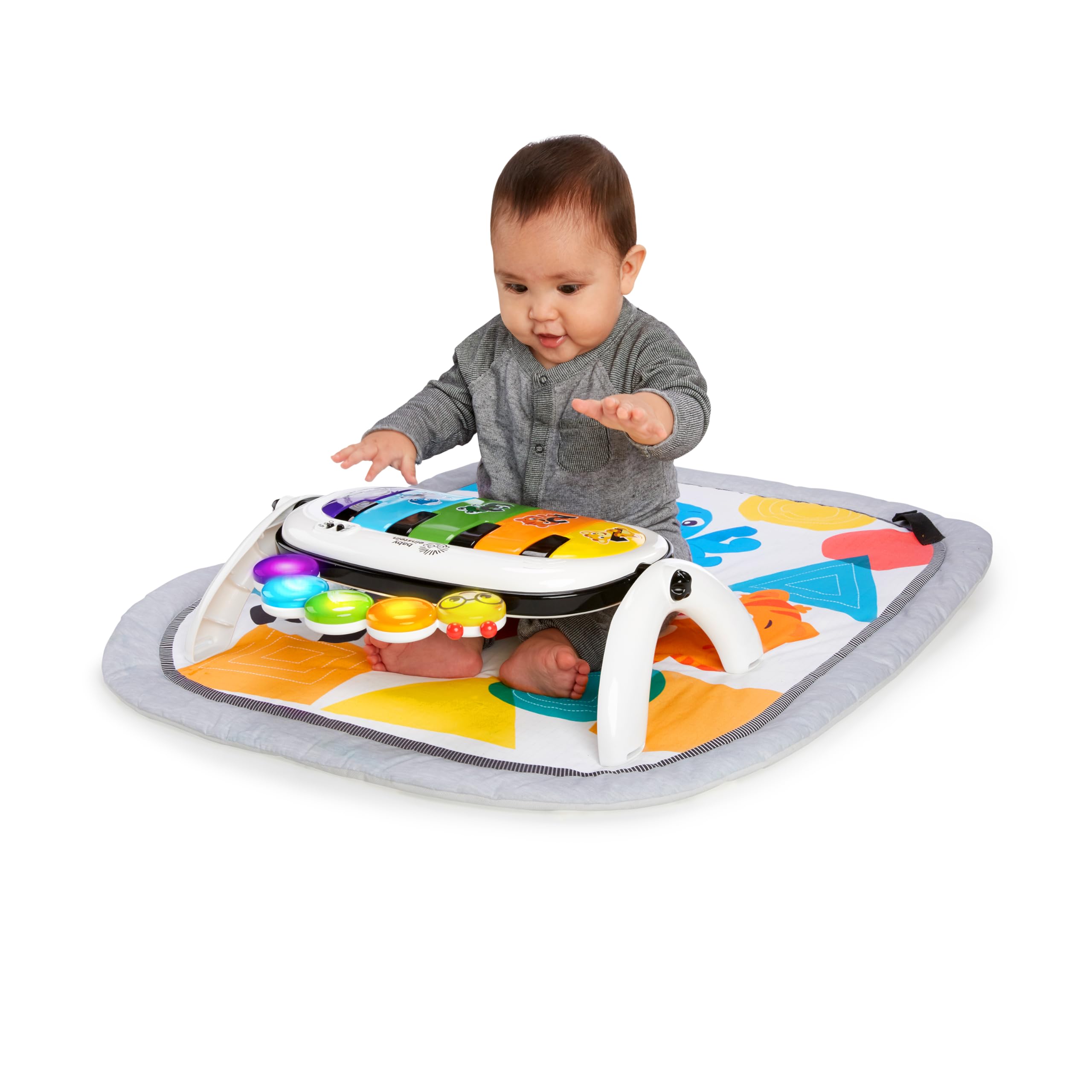Baby Einstein, Tapis Musical D’Éveil pour Bébé 4 en 1 Kickin' Tunes avec Piano, 70+ sons, 25+ min de musique et lumières, arche de jeu,7 jouets d'activité amovibles, 4 langues, dès la naissance