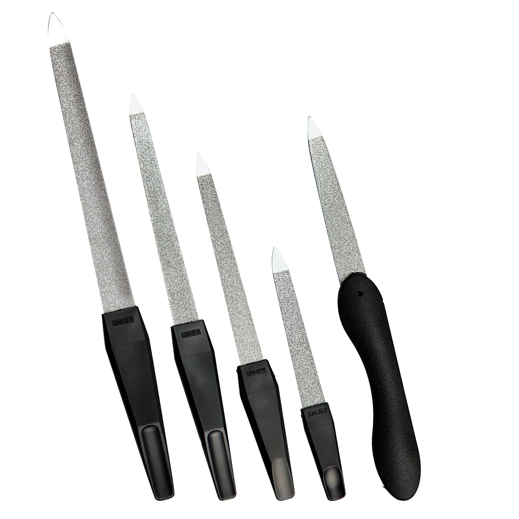 Sonnenschein by Hans Kniebes Nagelfeile 5er Set Saphirfeile Grob/Fein für Maniküre und Pediküre - 9cm, 13cm, 15,5cm, 17cm Hohlfeile und Klappfeile