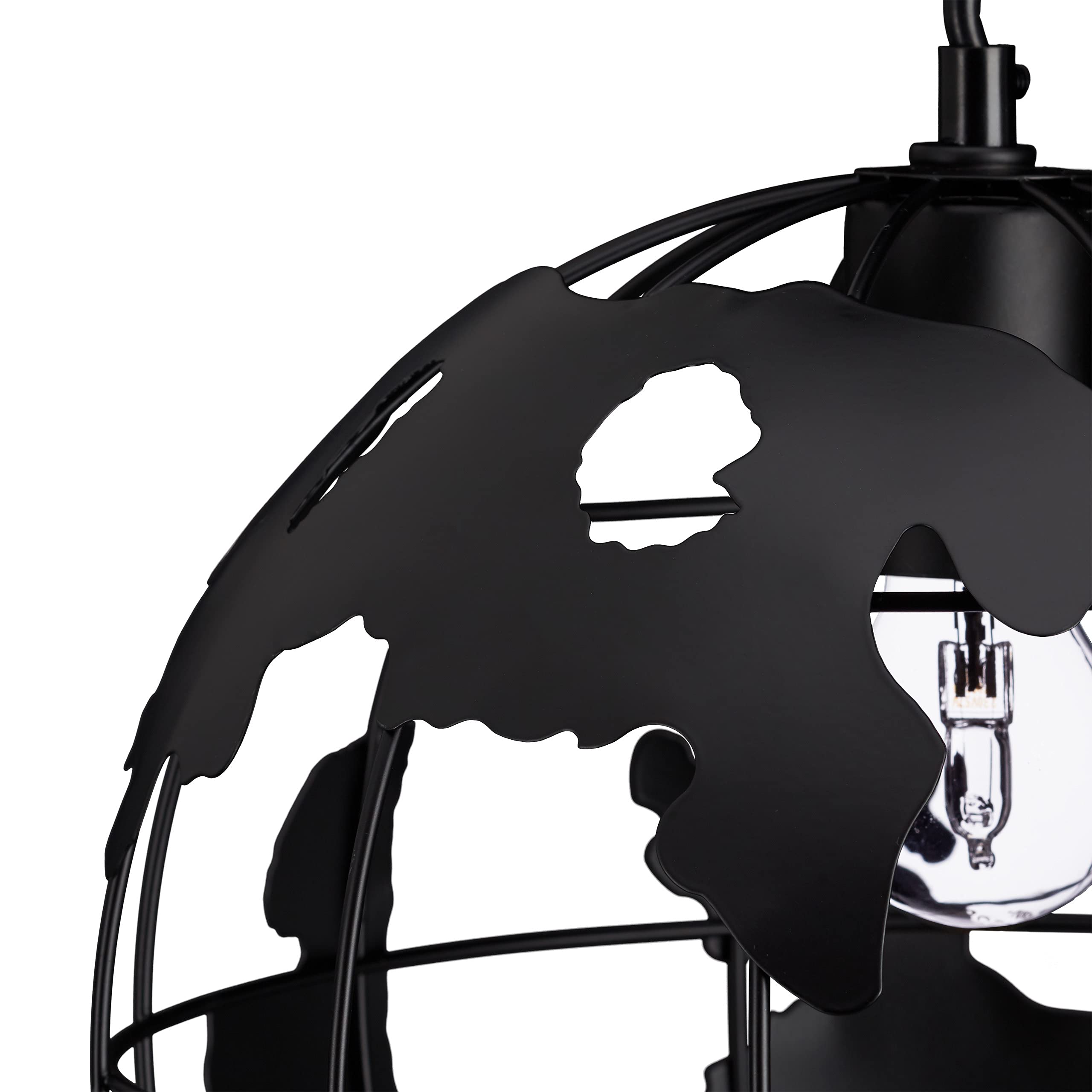 Relaxdays Lampe à suspension abat-jour boule globe monde métal luminaire plafond Ø 30 cm, noir