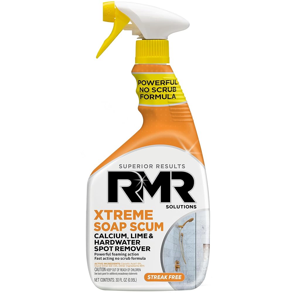 RMR - Xtreme Soap Scum Remover, Fast-Acting, No-Scrub Bathroom Cleaner for Soap Scum, Calcium, Hard Water, Limescale, and Shower Tile Residue, Bleach-Free, 30-Fluid Ounce Spray Bottle