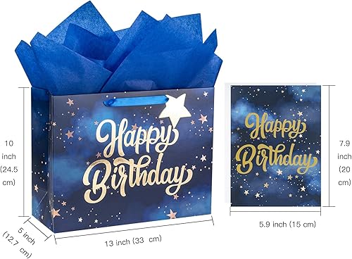 Miniatura 10 de WRAPAHOLIC Bolsa de regalo de cumpleaños extra grande de 16 pulgadas con tarjeta y papel de seda, diseño de rayas coloridas