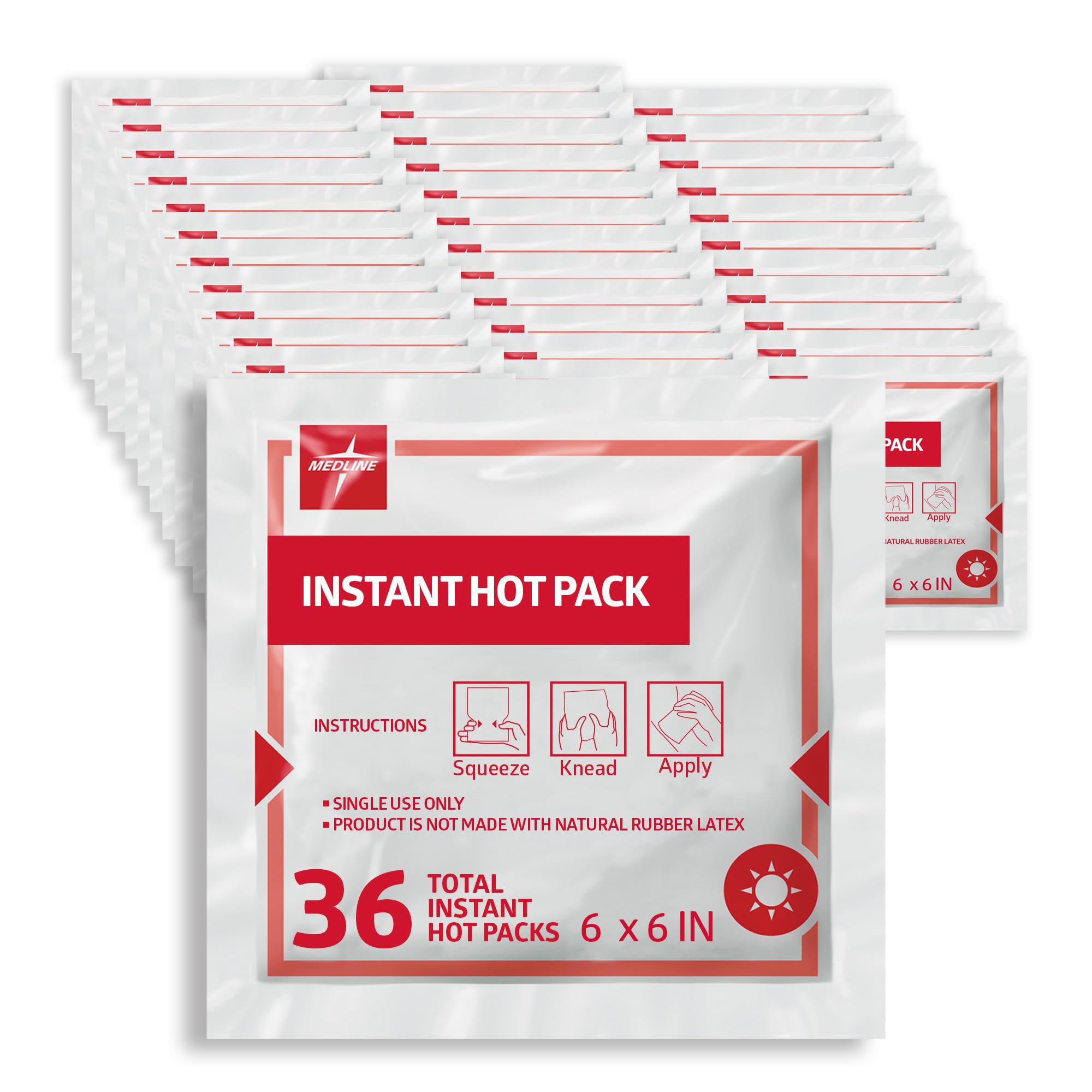Medline Instant Warm Pack, Disposable, 6" x 6", Economical, 36 per Pack, Heat Packs for Pain Relief, Muscle Soreness and Increased Blood Flow